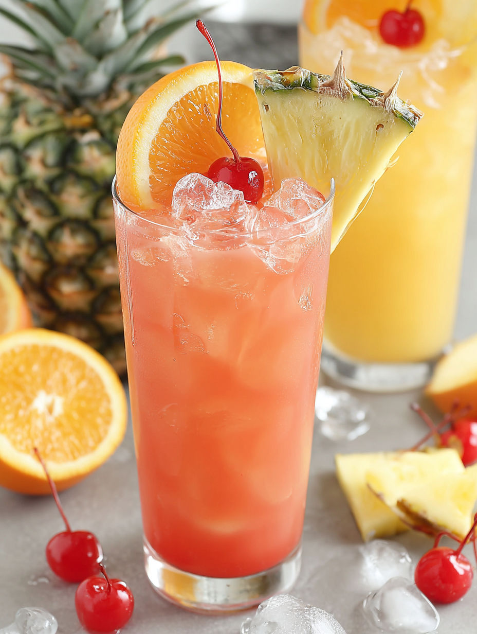 A glass of pink drink with a cherry on top.