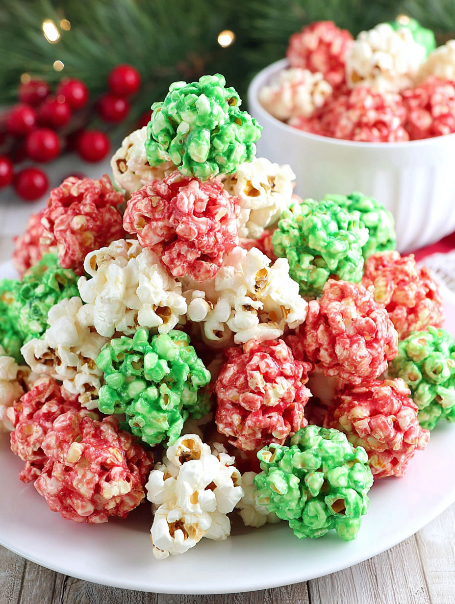 A plate of colorful popcorn balls.
