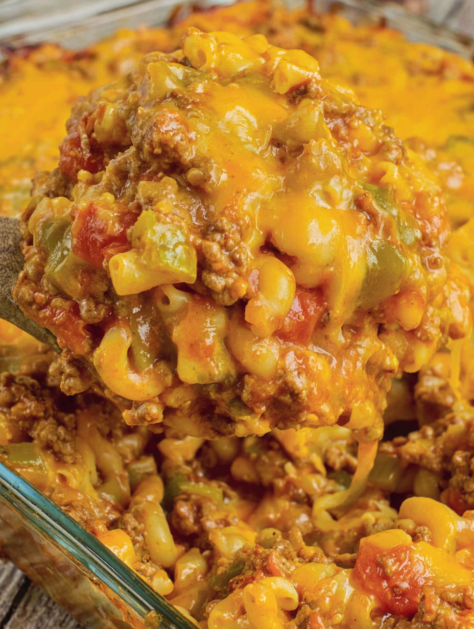 A spoonful of sloppy joe casserole.