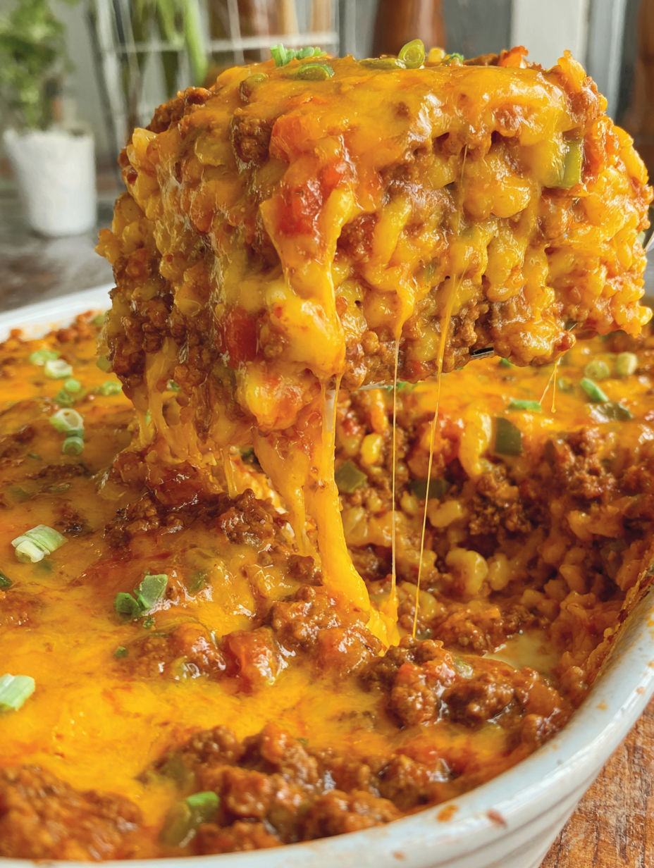 A close up of a sloppy joe casserole.