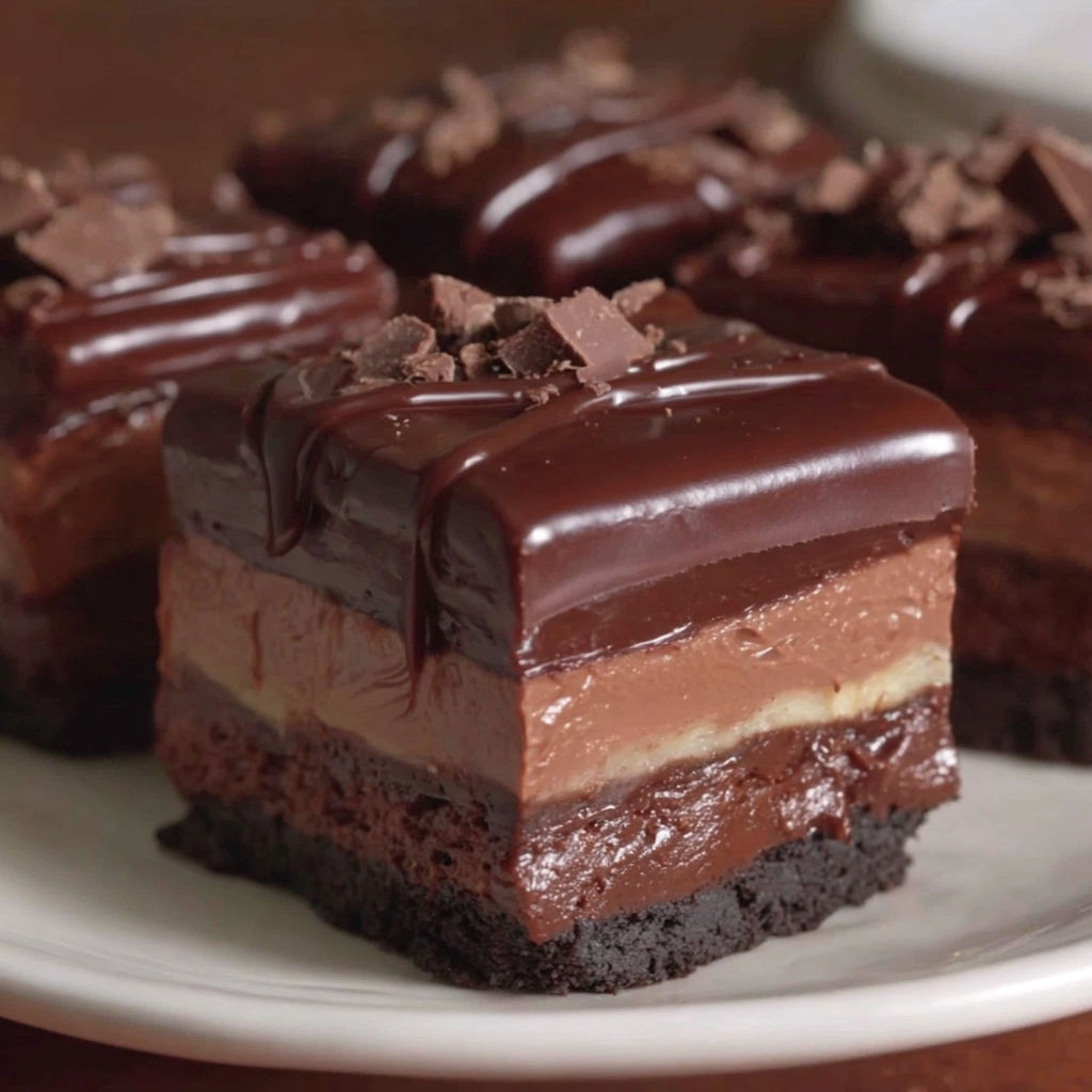 Nutella cheesecake squares on a plate.