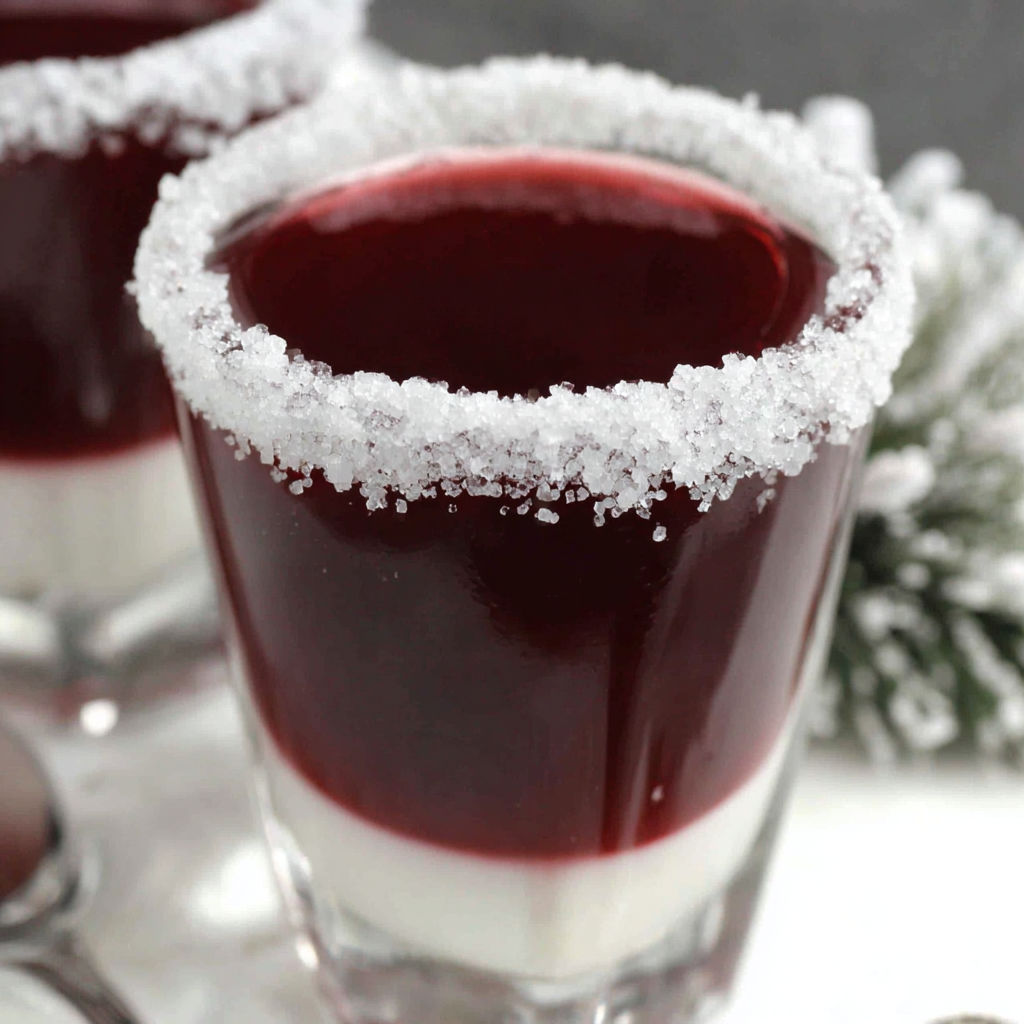 Two Chambord shots with white topping.