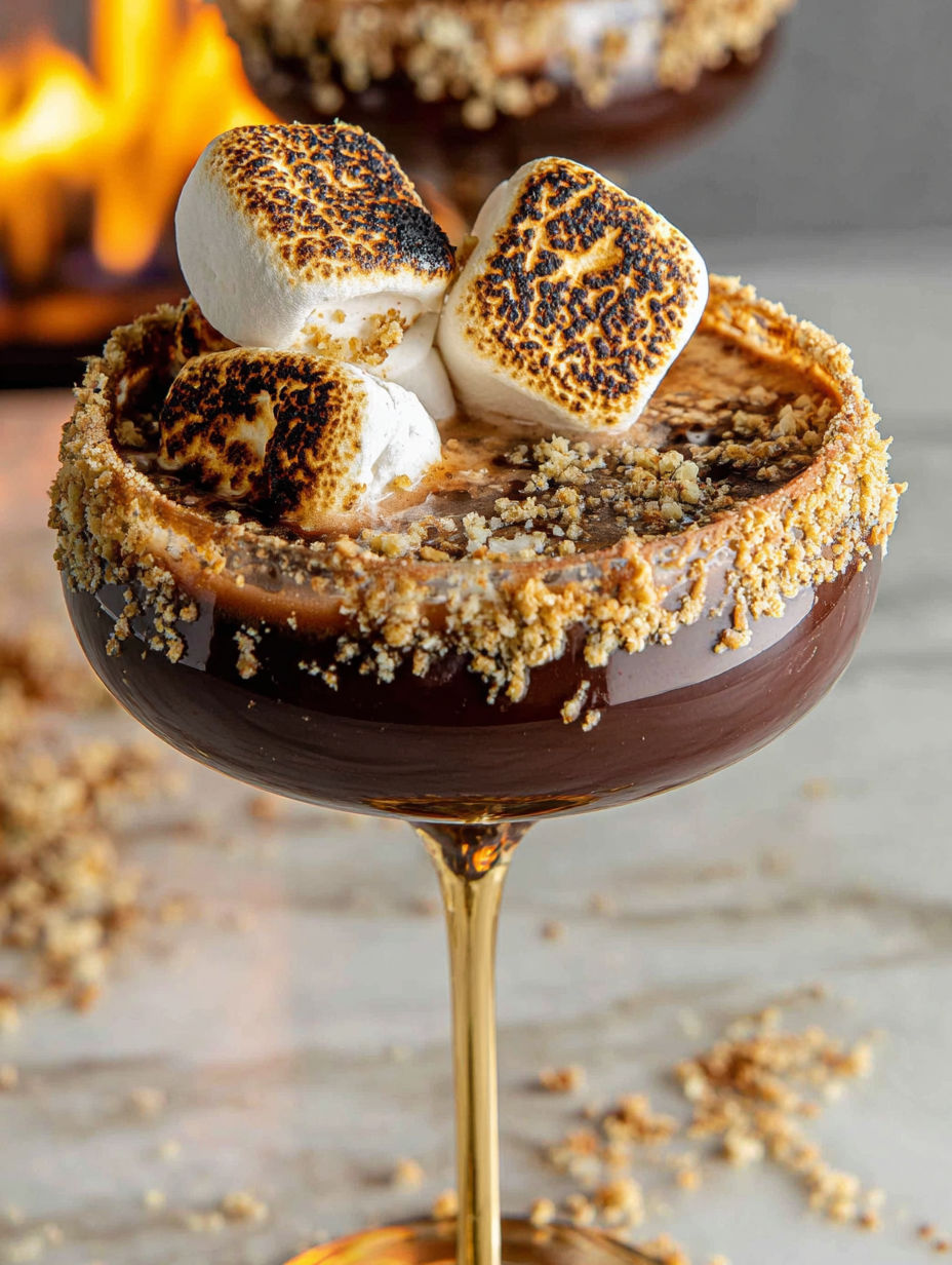 A S'mores Martini is made with marshmallows, chocolate, and a shot of vodka.