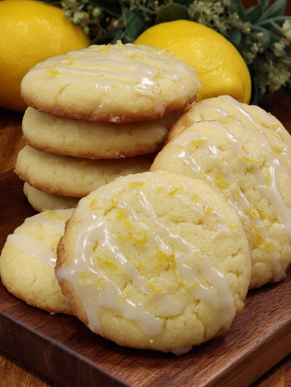 A stack of cookies with lemon icing.