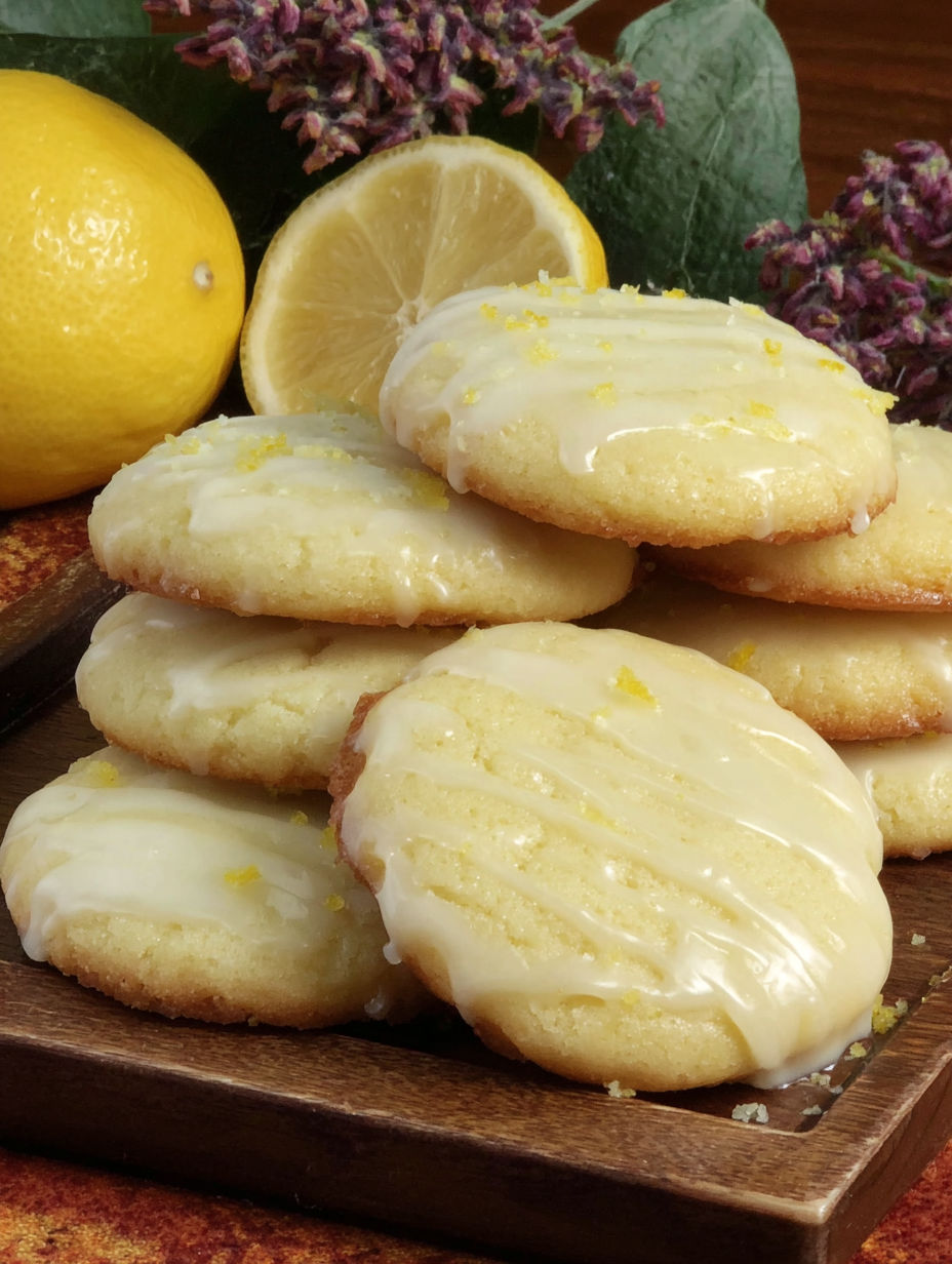 Lemon cookies with white icing.