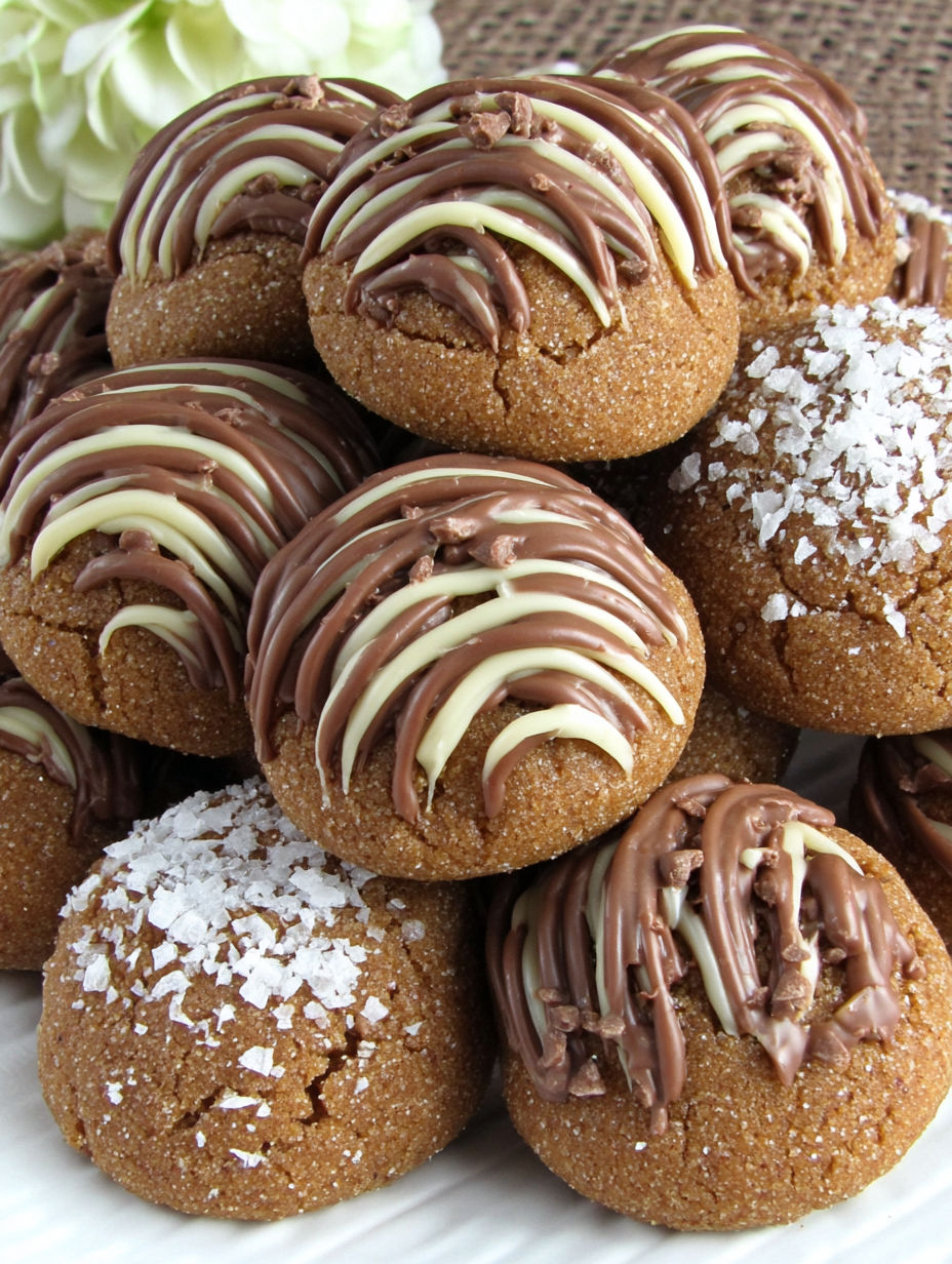 Gingerbread kiss cookies with chocolate frosting.
