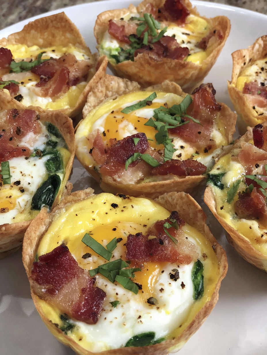 Easy Egg Bite Cups with bacon and greens.