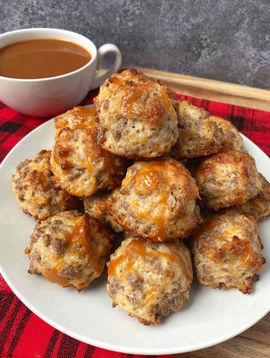 A plate of sausage balls with gravy.