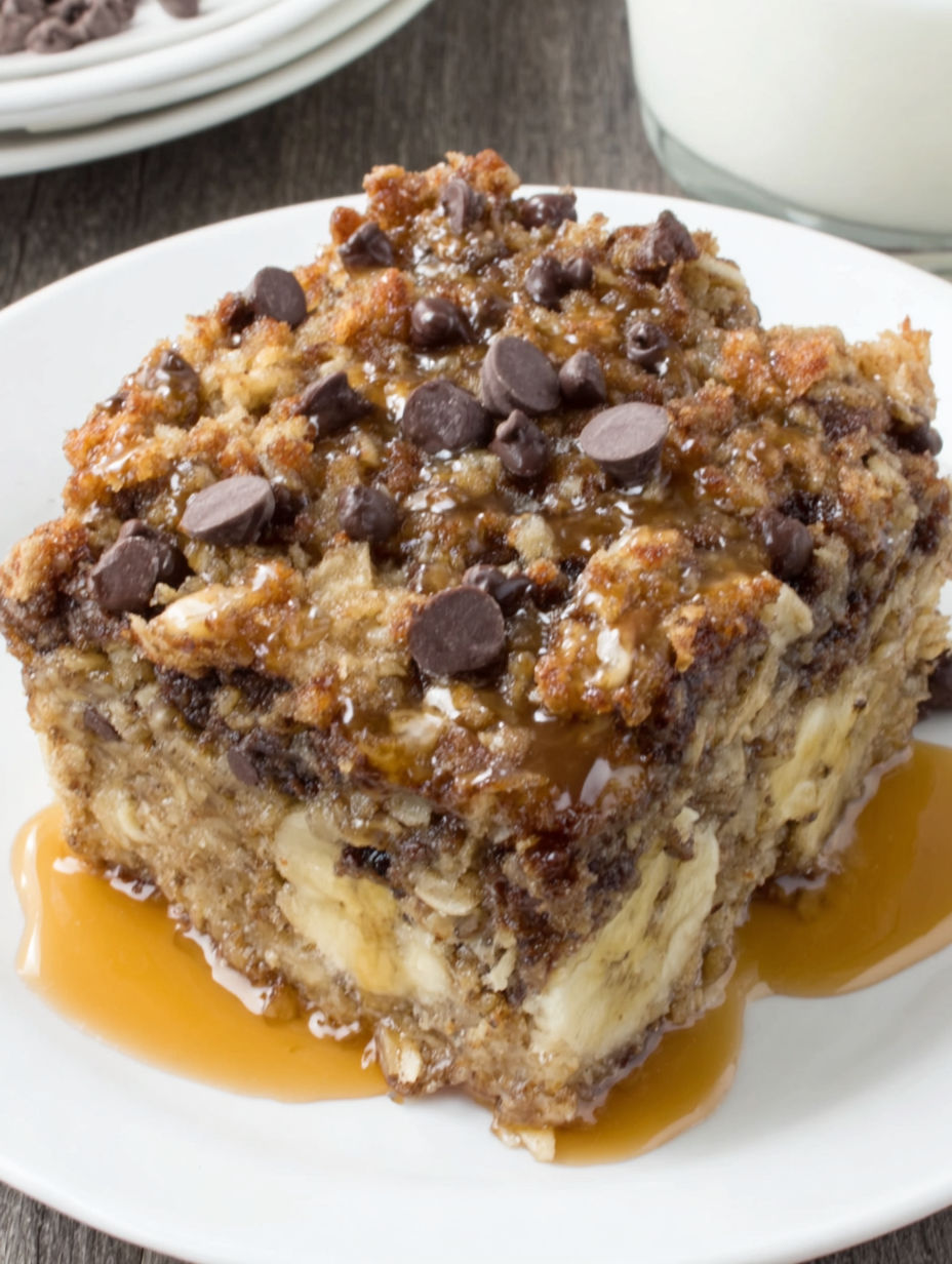 A slice of banana bread with chocolate chips on top.