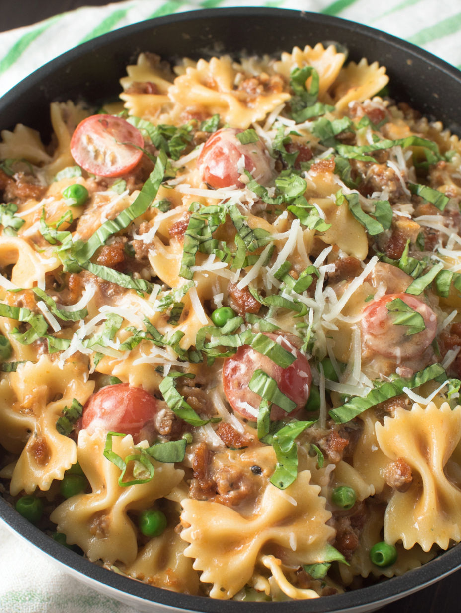 A bowl of pasta with tomatoes and peppers.