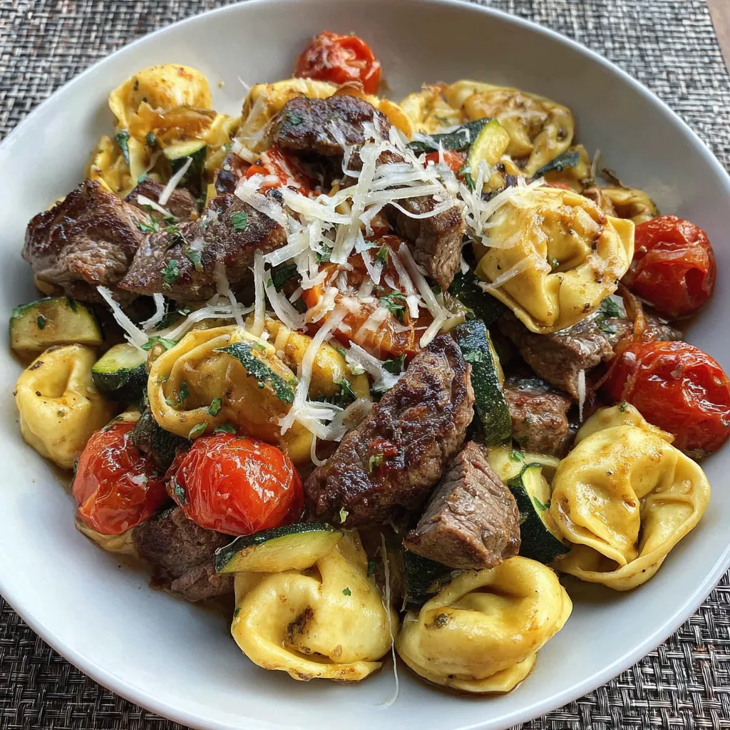 Steak Tortellini mit Knoblauch Parmesan