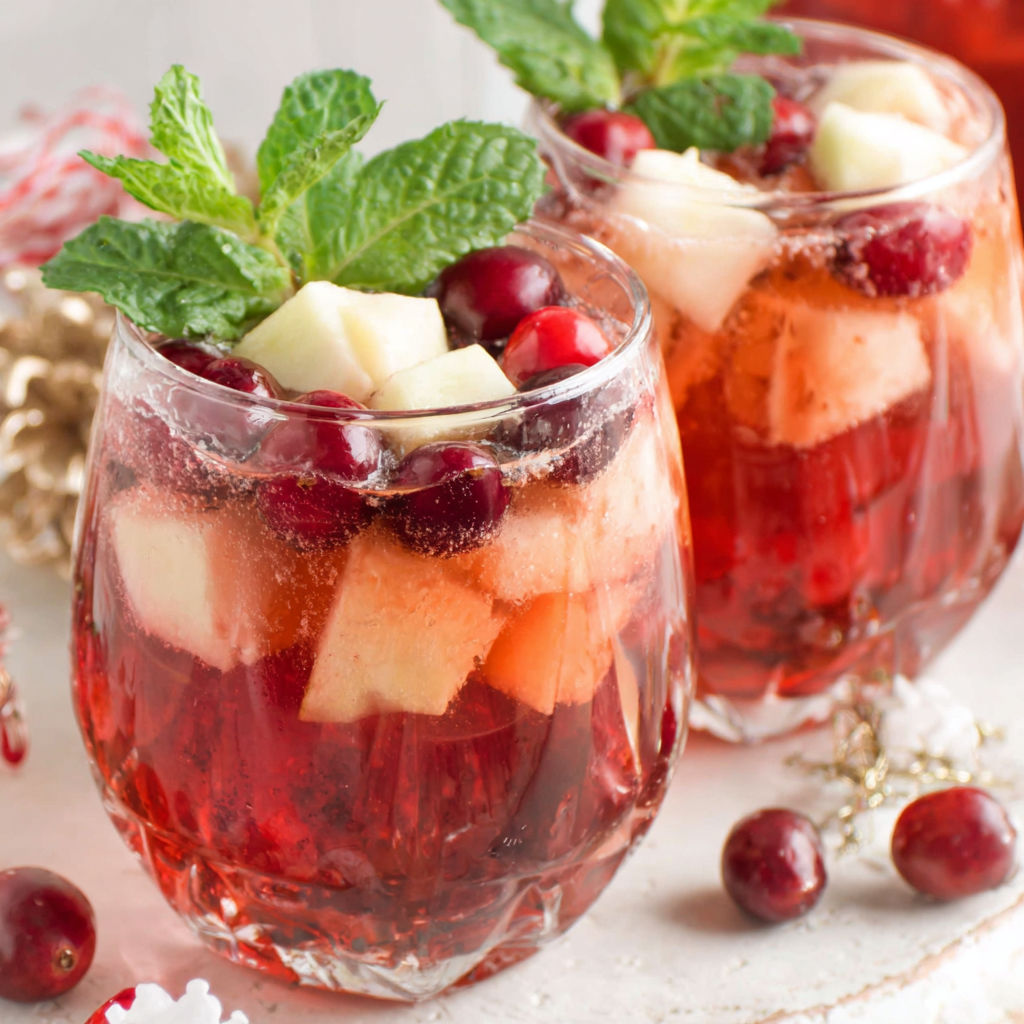 Zwei Gläser Sprudelnder Cranberry Punsch.