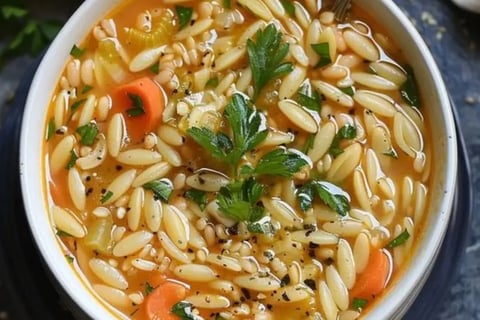 Zitronige Orzo Suppe mit Bohnen