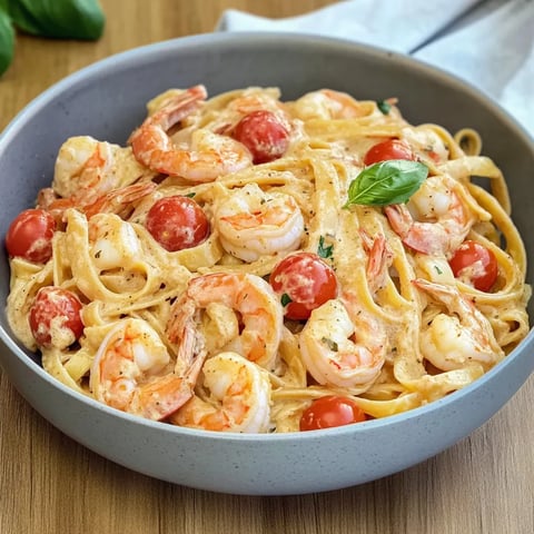 Spaghetti mit Garnelen und cremiger Sauce