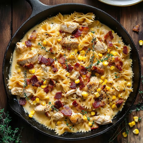 Huhn Mais Pasta mit Speck