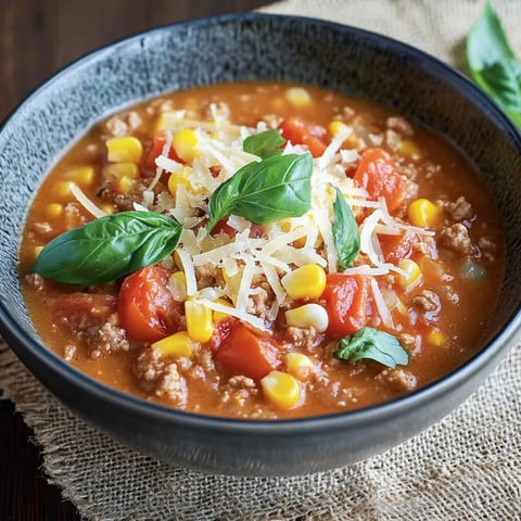 Leckere Pizzasuppe mit Hackfleisch