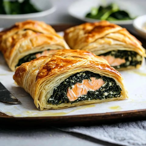 Lachs in Blätterteig mit cremigem Spinat