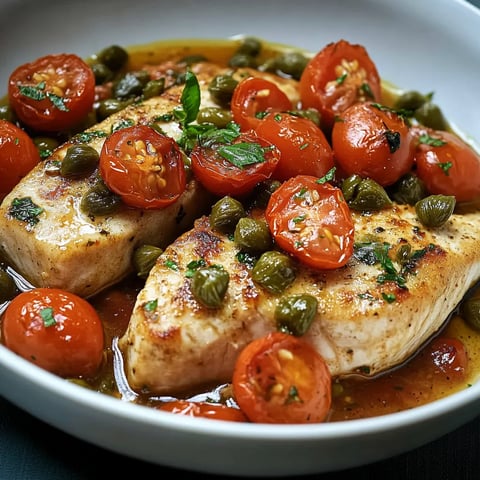 Einfacher gebratener Schwertfisch mit Kirschtomaten & Kapern