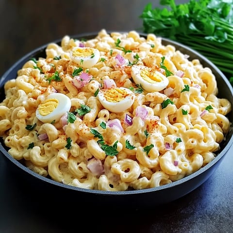 Cremiger Eiernudelsalat serviert