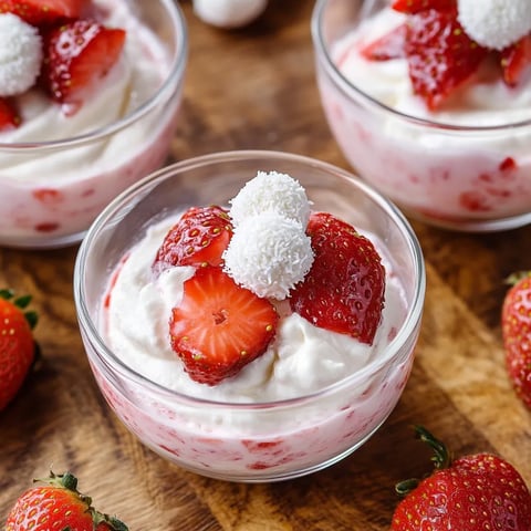 Fruchtig cremiges Dessert mit Erdbeeren und Raffaello