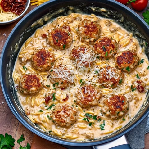 Cremige Hähnchen-Orzo-Bällchen