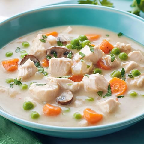 Ein cremiges Hühnerfrikassee mit einfacher Zubereitung