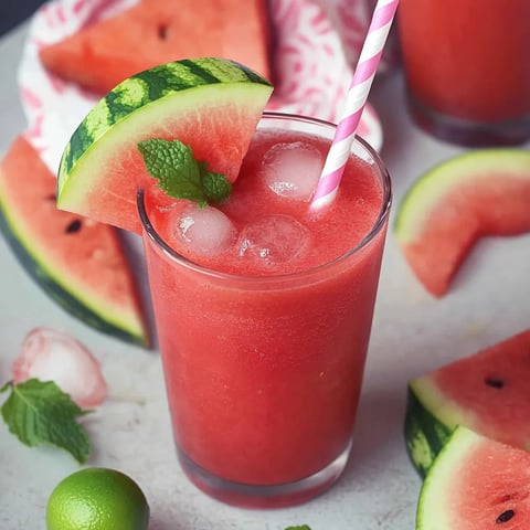Eisiger Slush mit Wassermelone und Erdbeeren