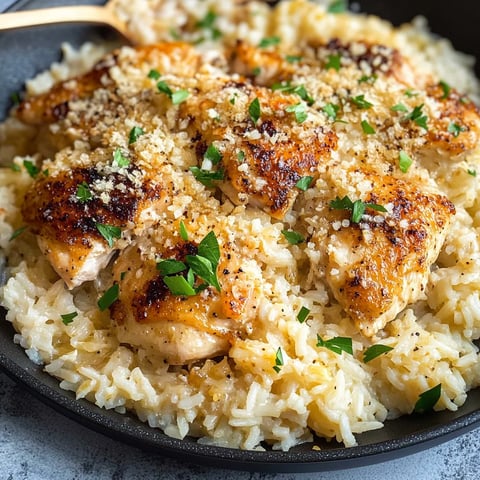 Knoblauch-Hähnchen mit Reis aus einer Pfanne