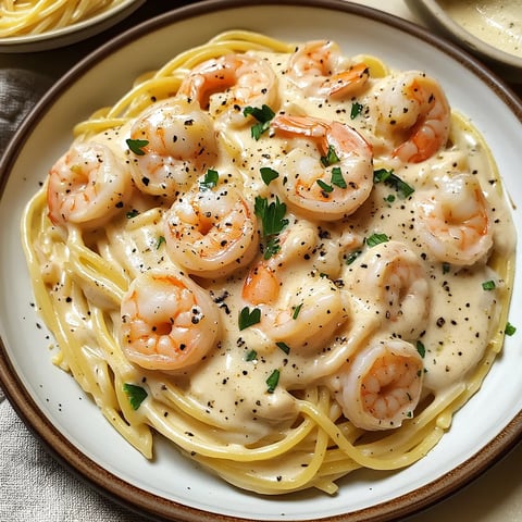 Cremige Knoblauch Garnelen Pasta