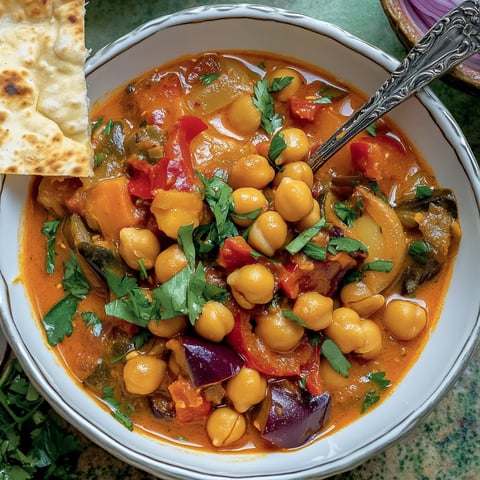 Cremiges Curry mit Paprika und Kichererbsen – so lecker & einfach!