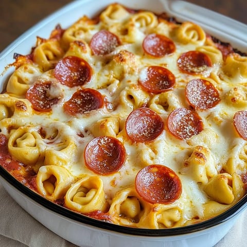 Tortellini-Auflauf mit Käse und Salami