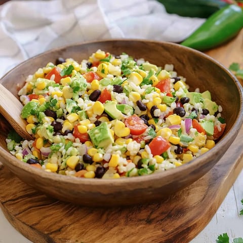 Bunter Reis Salat mit Kräuterdressing