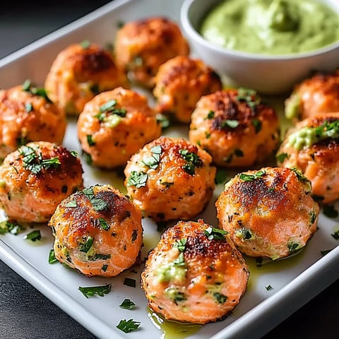 Knusprige Lachs-Bällchen mit Sauce