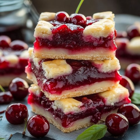 Kirschenkuchen Riegel auf einem Teller gestapelt.