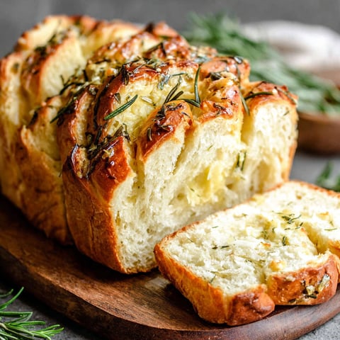 Ein rustikales französisches Brot mit Kräutern obendrauf.