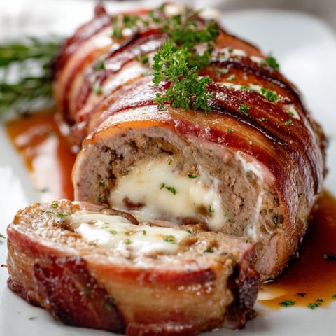 Ein mit Bacon und Käse umwickeltes Fleischgericht.