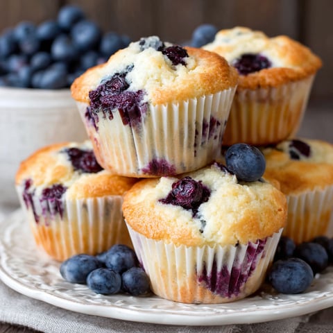 Ein Teller mit Blaubeermuffins.