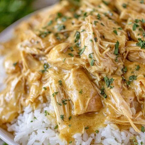 Ein Teller mit Hühnchen und Reis.