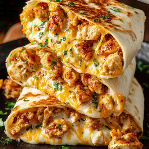 Ein Stapel von Käse Knoblauch Huhn Wickeln.