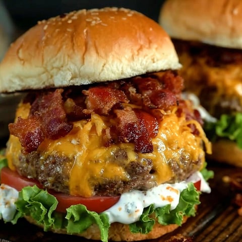 Zwei Burger mit Bacon und Käse.