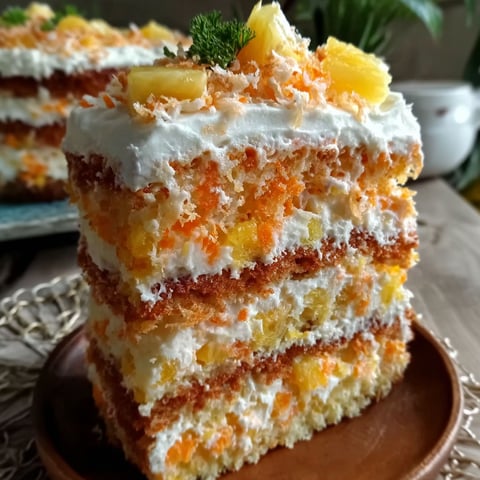 Ein großes Stück Ananas Karotten Kuchen.