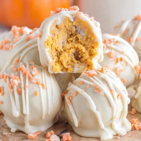 White chocolate pumpkin truffles with orange sprinkles.