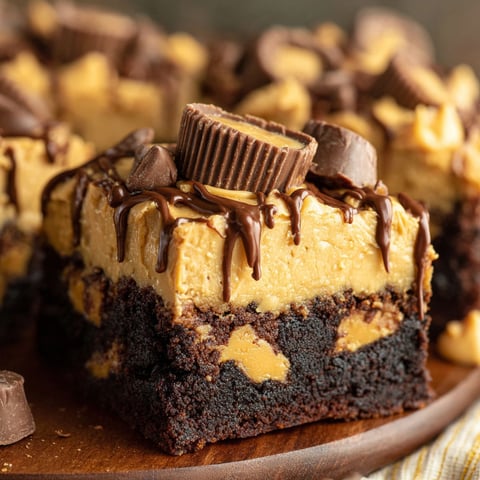 A close up of a Reeses stuffed brownie.