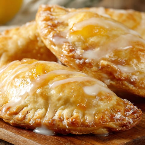 Peach hand pies with white icing.