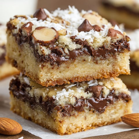 Almond Joy Cookie Bars with chocolate and nuts.