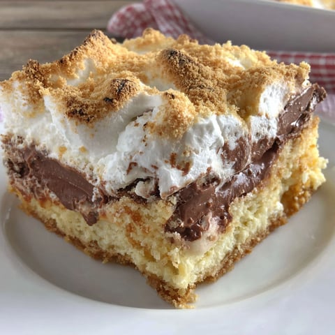 A slice of smores cake on a plate.