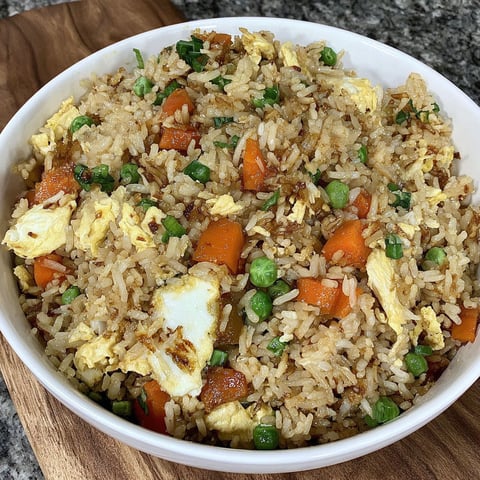 A bowl of rice with peas and carrots.