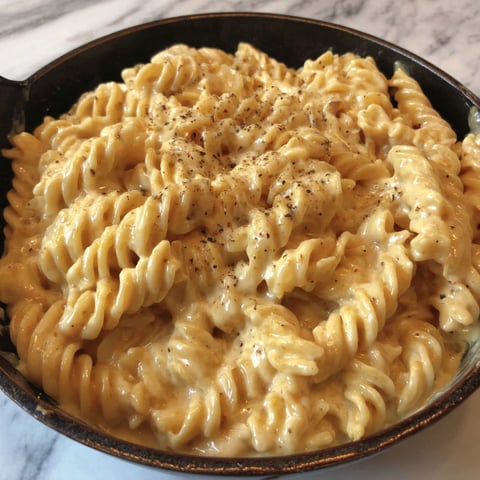 A close up of a pan of mac and cheese.