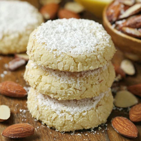 A stack of Italian almond cookies with lemon.