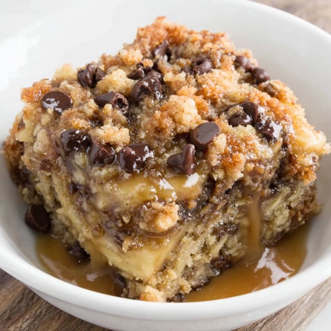 A bowl of chocolate chip banana streusel baked oatmeal.